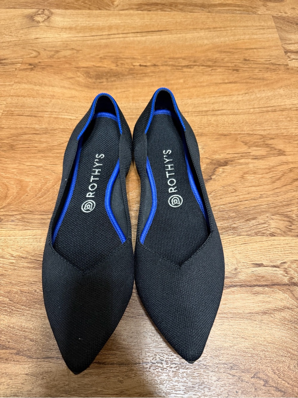 Rothy's Black Flats with Blue Trim